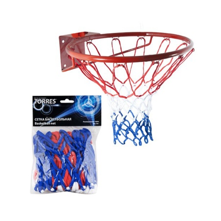 Купить Сетка баскетбольная Torres, нить 4 мм, бело-сине-красная в Черепанове 
